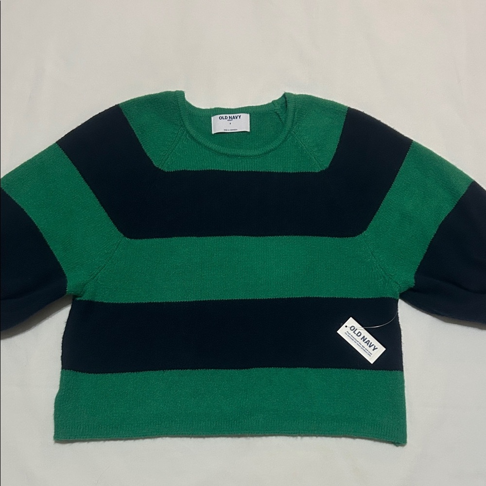 Old Navy Women's Crop Short Sleeves Sweater with Green and Blue Stripes L NWT - Picture 2 of 11